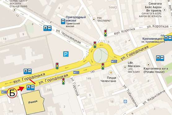 Схема рекламной плоскости по адресу Городоцкая К7 (Привокзальний ринок №2) в центр