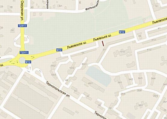 Схема рекламної площини за адресою Львівське шосе,55(до ринку)