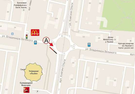 Схема рекламной плоскости по адресу В. Великого -  кн. Ольги (універмаг “Львів“, справа)