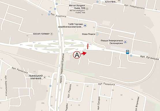 Схема рекламной плоскости по адресу Червоної Калини-Луганська (сихівський міст) К1 до Зеленої