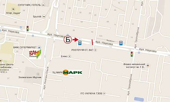Схема рекламной плоскости по адресу Наукова, 16 (від клубу Мі100 до вул. Стрийської)