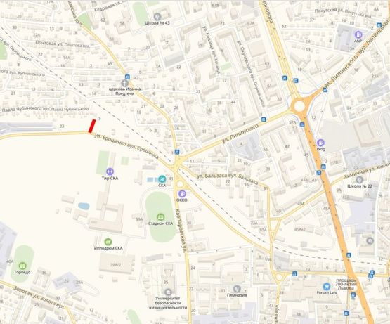 Схема рекламной плоскости по адресу Єрошенко, 9 (від ТЦ ФОРУМ)