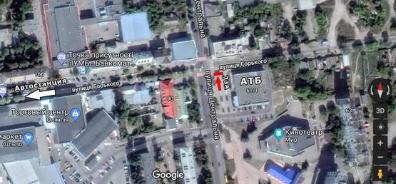 Схема рекламної площини за адресою ул. Центральная, 61 - ул. Горького, АТБ, цветочный рынок