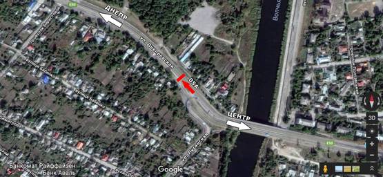 Схема рекламної площини за адресою ул. Днепровская - ул. Луганская, на ПШС, перед парком