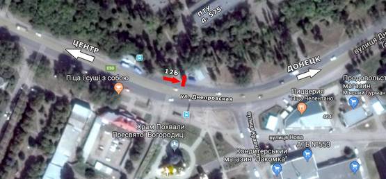 Схема рекламной плоскости по адресу ул. Днепровская, 575 - ул. Кравченко, по направлению на ПЗТО, остановка