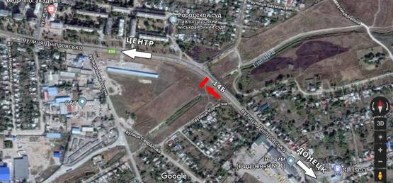 Схема рекламной плоскости по адресу ул. Днепровская - ул. Успенская, район р.Гнёздка, в центр