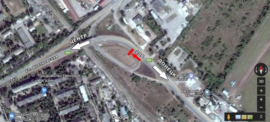 Схема рекламної площини за адресою ул. Литейная, виадук, УМТС, въезд в город со стороны Донецка