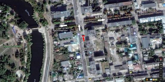 Схема рекламної площини за адресою ул. Полтавская, 107 - пов-т на ул.Соборная, ДТЕК, Интертревел, в центр