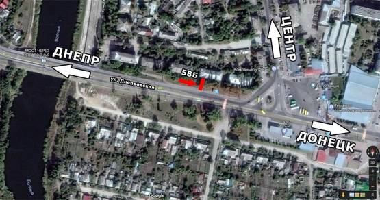 Схема рекламной плоскости по адресу ул. Днепровская, 113, спуск с моста через р.Волчья, в центр