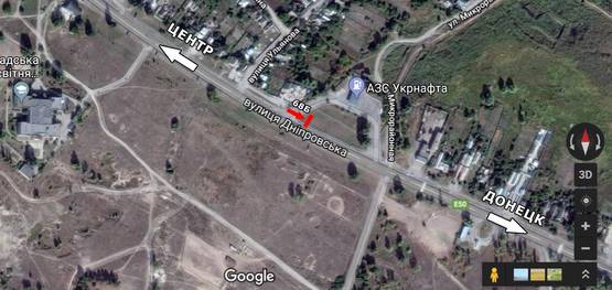 Схема рекламной плоскости по адресу ул. Днепровская, выезд из АЗС ТНК, по направлению на Донецк