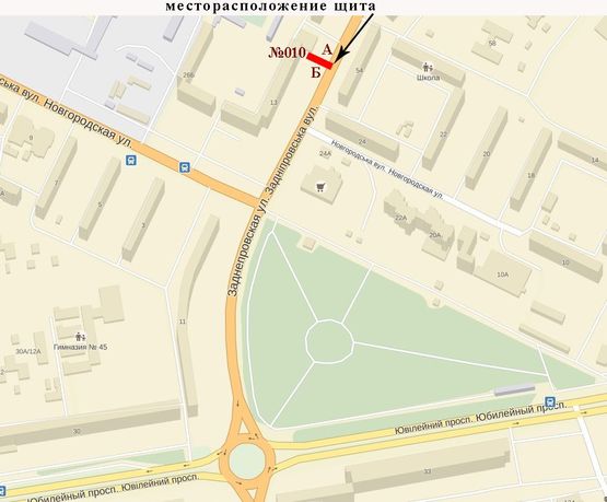 Схема рекламної площини за адресою Заднепровская,13-Новгородская