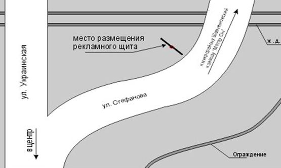 Схема рекламной плоскости по адресу Стефанова-автомобильный переезд (Левый)