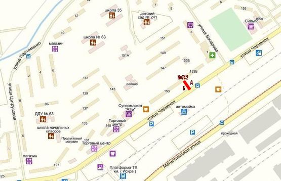 Схема рекламной плоскости по адресу Чаривная 153-Бочарова