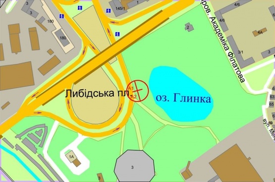 Схема рекламної площини за адресою Дружбы Народов бульвар (выезд на Б.Васильковскую ул.)