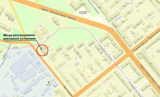 Схема рекламної площини за адресою ул. Школьная, 1, накрышная конструкция