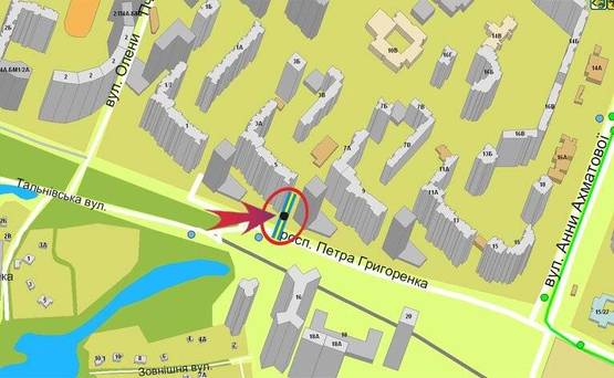 Схема рекламной плоскости по адресу пр-т Григоренко 7 (В) перед пов.на ул.Ахматовой