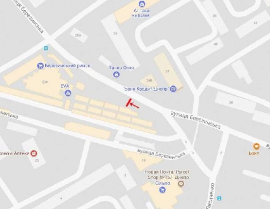Схема рекламной плоскости по адресу Березинская ул. 26, возле Березинского рынка, из центра