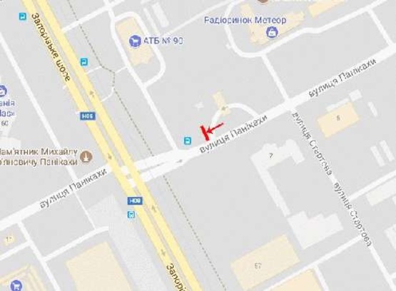 Схема рекламной плоскости по адресу Паникахи ул. 1, возле АТБ-маркет, выезд на Запорожское шоссе, в центр