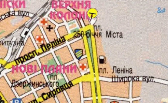 Схема рекламной плоскости по адресу 250-летия города пл., возле Днепровского Металургического Комбината, в центр