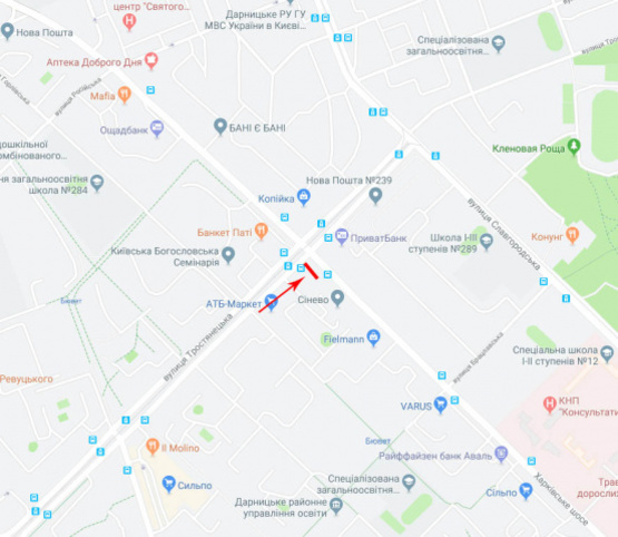 Схема рекламной плоскости по адресу Тростянецкая ул., в сторону пересечения с Харьковским шоссе