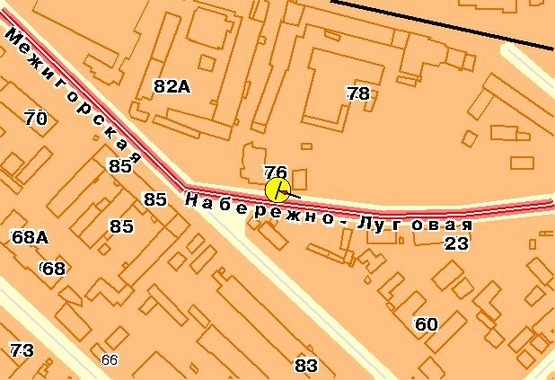 Схема рекламной плоскости по адресу Набережно-Луговая ул. 76, до пересечения с ул.Межигорской, из центра