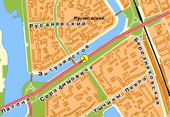 Схема рекламной плоскости по адресу Воссоединения пр-т, 6-й от моста Патона, ж/м Русановка, из центра