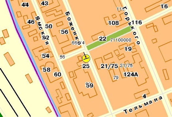 Схема рекламної площини за адресою Боженко ул., возле ул.Ямская 59, за перекрестком, из центра