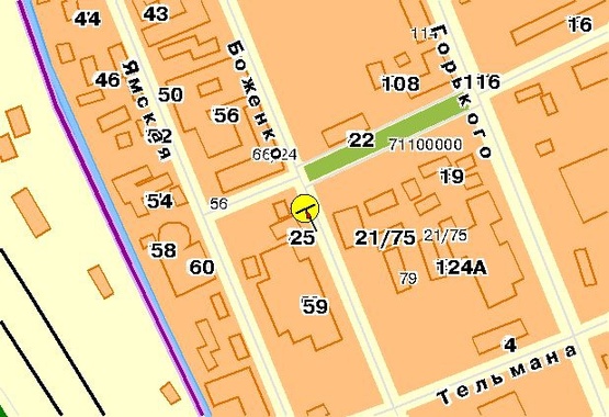 Схема рекламной плоскости по адресу Боженко ул., возле ул.Ямская 59, перед перекрестком, в центр