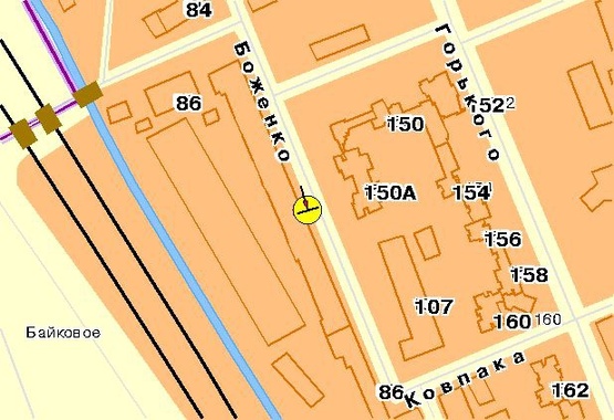 Схема рекламной плоскости по адресу Боженко ул. 86, 80м до пересечения с ул.П.Любченко, из центра