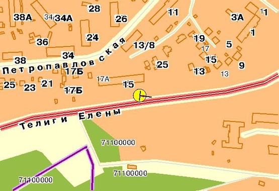 Схема рекламной плоскости по адресу Телиги Е. ул. 15, в центр