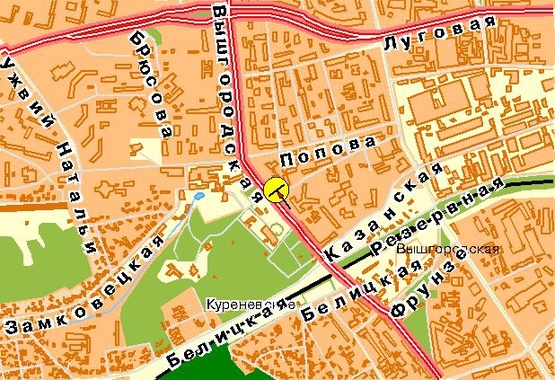 Схема рекламной плоскости по адресу Вышгородская ул., возле ул.Боровиковского, из центра