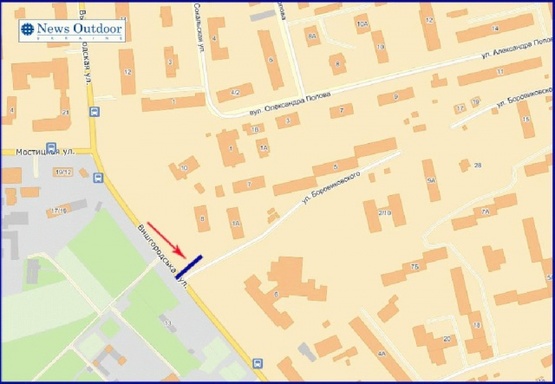 Схема рекламної площини за адресою Вышгородская ул., возле ул.Боровиковского, в центр