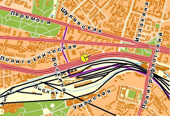 Схема рекламної площини за адресою Борщаговская ул. 14, со стороны ст.м.Университет, из центра