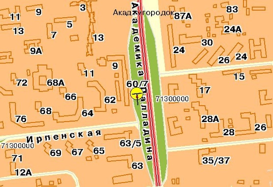 Схема рекламної площини за адресою Палладина Академика пр-т, в сторону ст.м.Академгородок, от пр-та Победы