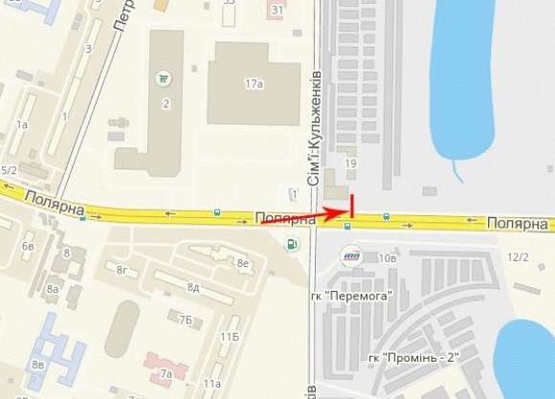Схема рекламной плоскости по адресу Полярная ул., возле ул.Дегтяренко, от пл.Т.Шевченка к ул.Богатырской