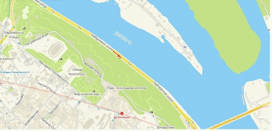 Схема рекламної площини за адресою Набережное шоссе, возле дома №14