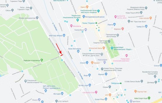 Схема рекламной плоскости по адресу Гринченко Н. ул., 8-й от Протасового Яра, возле ул.Байковой, в центр