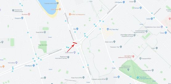 Схема рекламной плоскости по адресу Ревуцкого ул., возле ул.Ахматовой, на клумбе, в сторону Харьковского шоссе