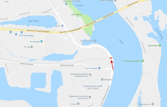 Схема рекламной плоскости по адресу Набережно-Рыбальская ул., 100 м перед железнодорожным мостом