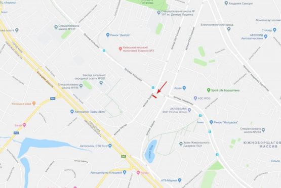 Схема рекламної площини за адресою Зодчих ул. 2 напротив