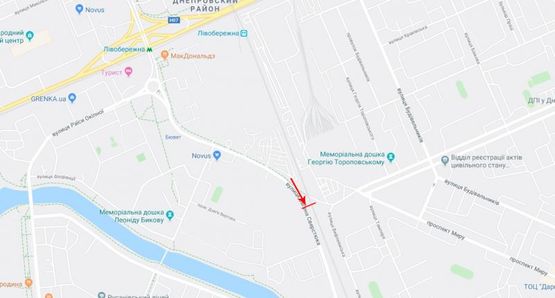 Схема рекламной плоскости по адресу Сверстюка Евгения ул.