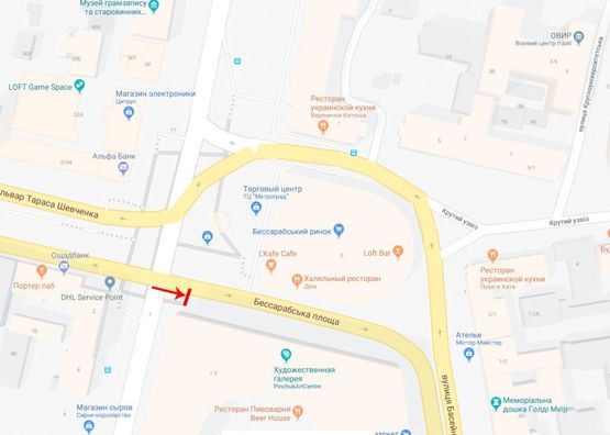 Схема рекламної площини за адресою Бессарабская площадь возле дома. 1/3 №1