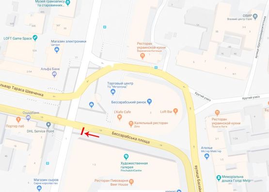 Схема рекламної площини за адресою Бессарабская площадь возле дома. 1/3 №1