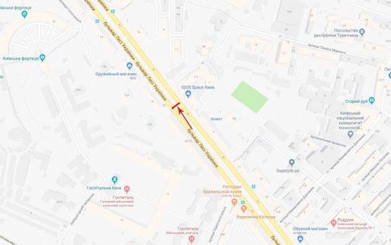 Схема рекламної площини за адресою Леси Украинки бул. 20, бульварная часть