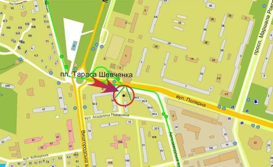 Схема рекламної площини за адресою Полярная/рынок Полесье (А) на Оболонь