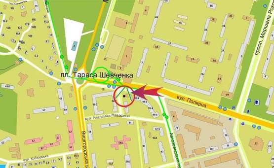 Схема рекламной плоскости по адресу Полярная/рынок Полесье (В) на ул.Фрунзе