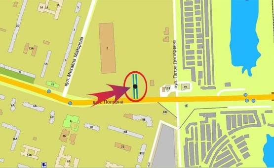 Схема рекламной плоскости по адресу Полярная/200 м к ул.Майорова (В) на Оболонь