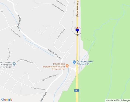 Схема рекламной плоскости по адресу Дніпровське шосе, траса Н-01 "Київ-Знам'янка", км 20+370 ліво