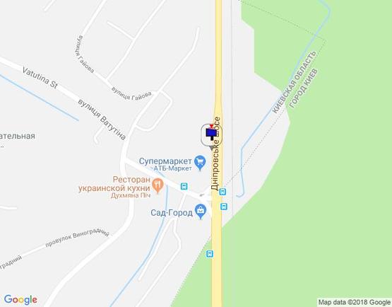 Схема рекламной плоскости по адресу Дніпровське шосе, 250 м після поворота на с. Лісники, траса Н-01 "Київ-Знам'янка", км 20+900 право, перед поворотом Лісники, перед АТБ, ринок