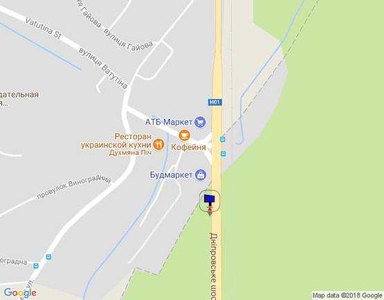 Схема рекламной плоскости по адресу Дніпровське шосе, за поворотом на  с.Лісники,  траса Н-01 "Київ-Знам'янка", км 21+080 право